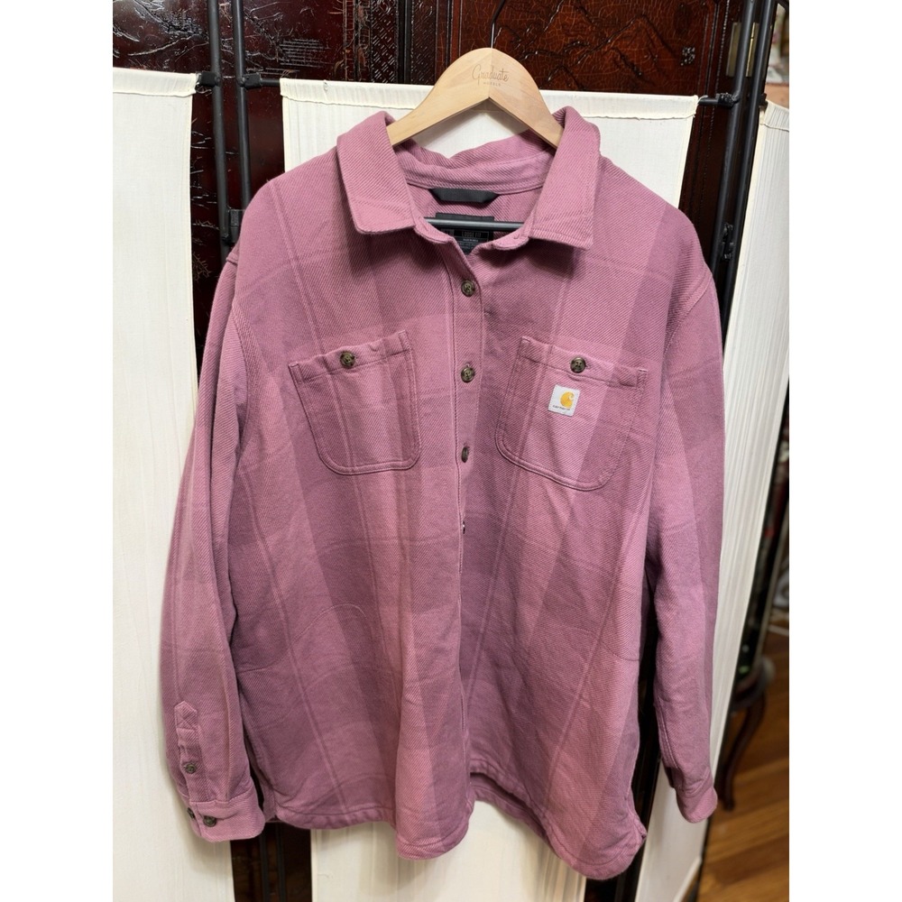 Carhartt Womens 2X Pink Loose Fit Twill Shirt Jacket Shacket Workwear